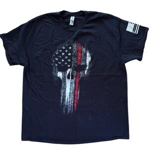 THIN RED LINE UNITED WE STAND AMERICAN MENS BLACK TSHIRT SIZE XL COTTON PATRIOT